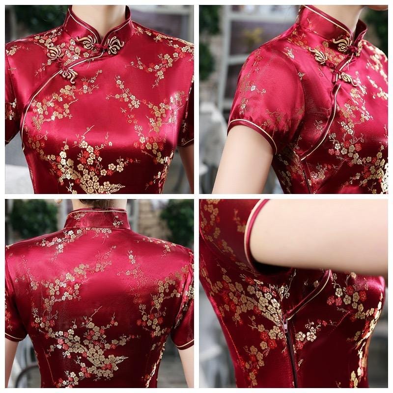 Plus size Qipao collection, plum blossom, brocade fabric long Qipao 