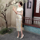 Plus size Qipao collection, plum blossom, brocade fabric long Qipao 