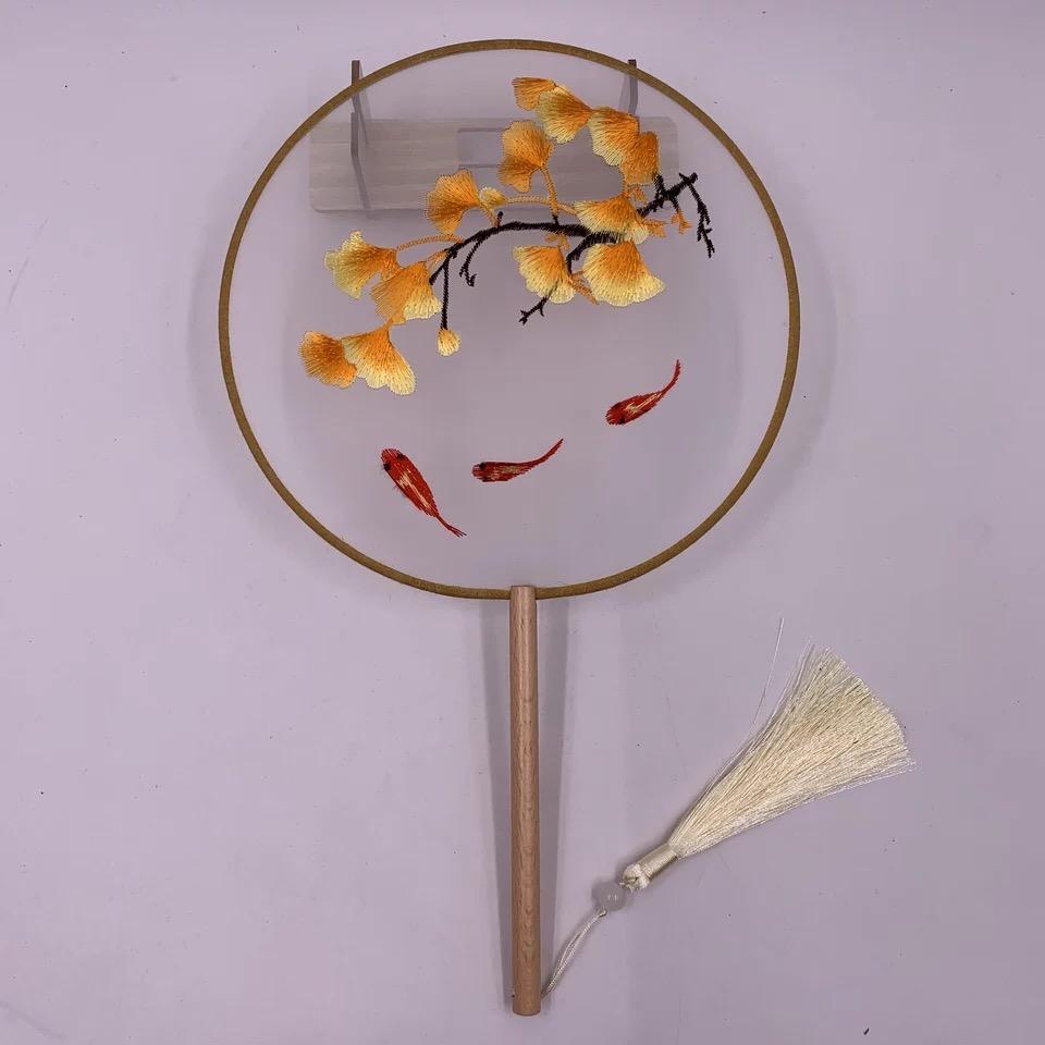 Beth and Brian Qipao- XD Machine-embroidered, double-sided embroidery Hand Fan, Chinese Hand Fan