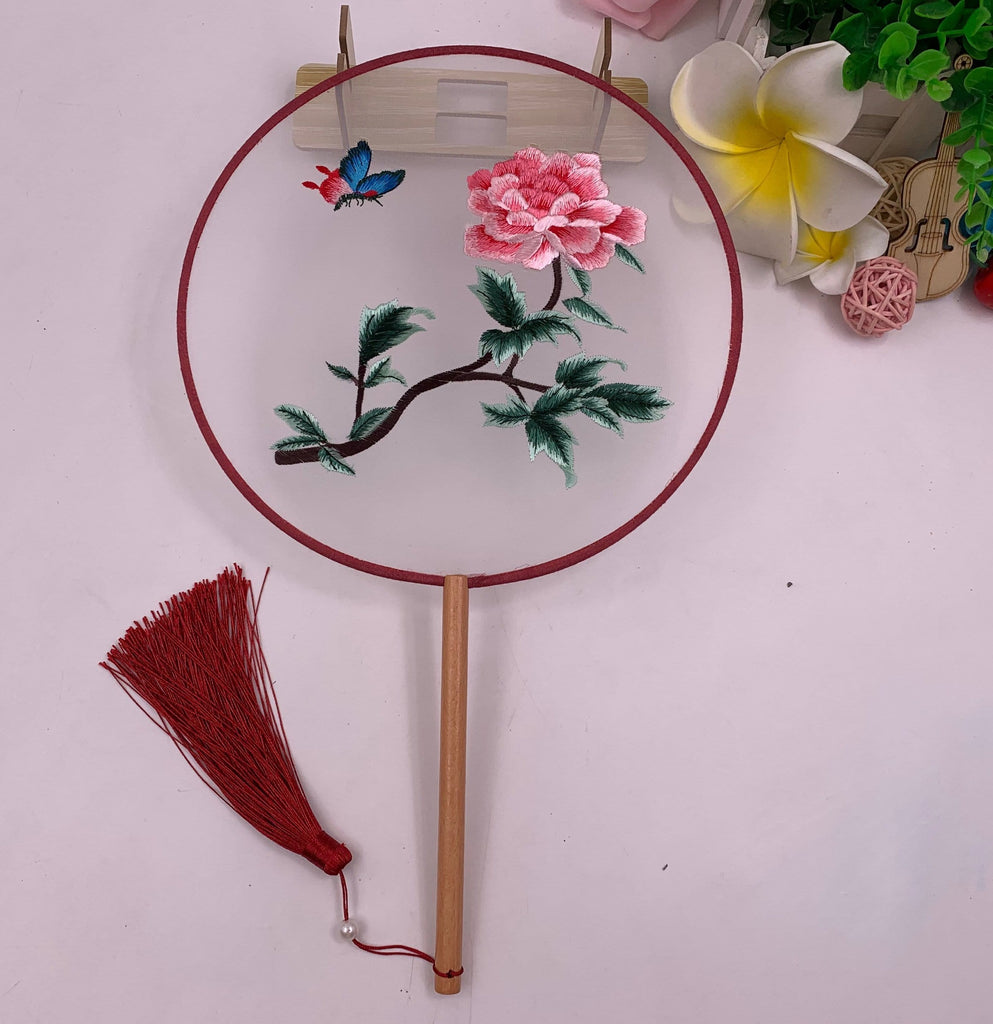 Beth and Brian Qipao- XD Machine-embroidered, double-sided embroidery Hand Fan, Chinese Hand Fan