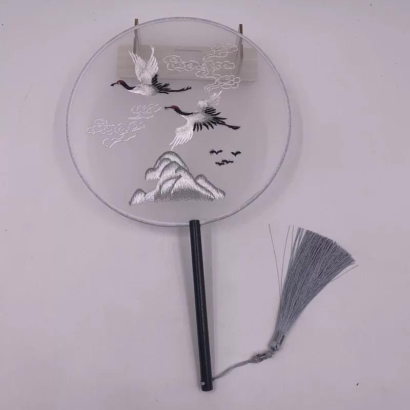 Beth and Brian Qipao- XD Machine-embroidered, double-sided embroidery Hand Fan, Chinese Hand Fan