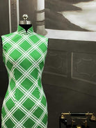 Beth and Brian Qipao - TZY Ms.Maggie inspired plaid pattern, artificial silk chiffon, mid length qipao