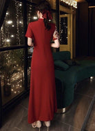 Floral embroidery, butterfly mesh fabric, red long Qipao