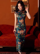 Floral pattern, artificial silk long Qipao