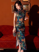 Floral pattern, artificial silk long Qipao