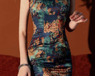 Floral pattern, artificial silk long Qipao