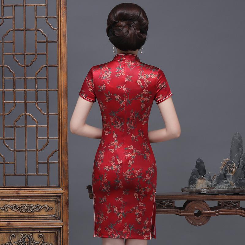 Floral pattern, 19 mome mulberry silk, short Qipao