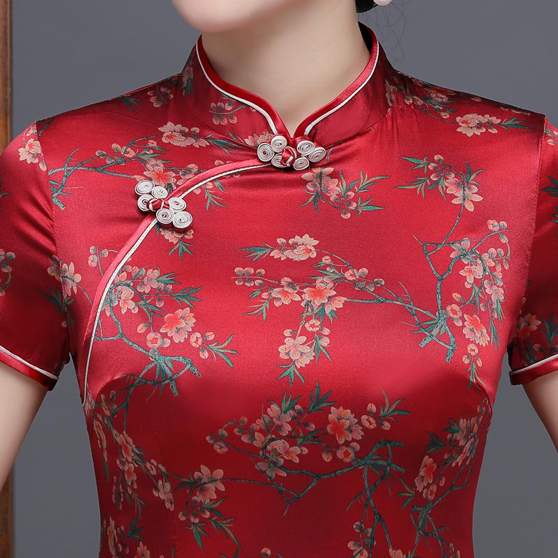 Floral pattern, 19 mome mulberry silk, short Qipao