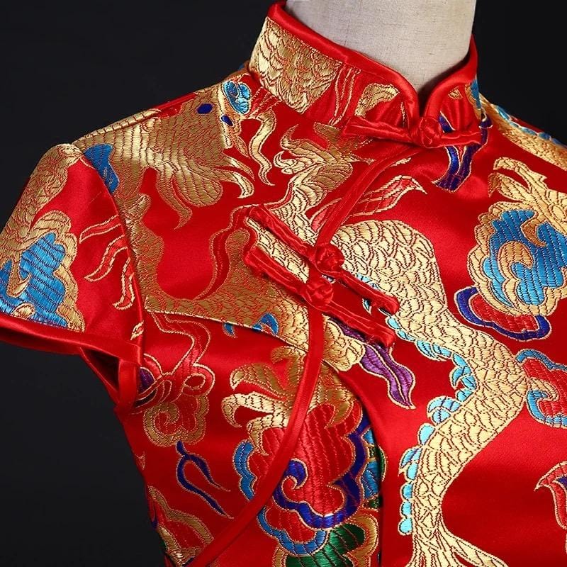 Dragon embroidery, brocade long Qipao
