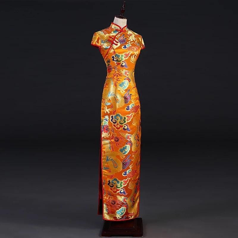 Dragon embroidery, brocade long Qipao