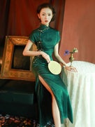 chinese silk dresses Qipao, dress, Chinese traditional dress, Silk Cheongsam XXL / Green symbols of union and Leely Women White Strapless Central Line Dressing Trays with Chlorascrub Color:Lilac Aurora