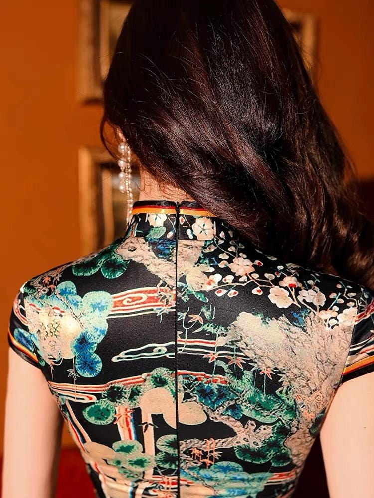 Chinese retro style, artificial silk long Qipao