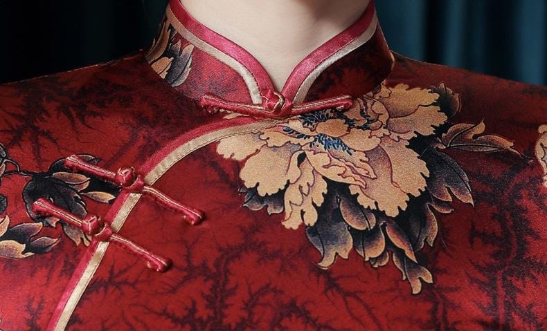 19 mome mulberry silk, floral pattern long Qipao