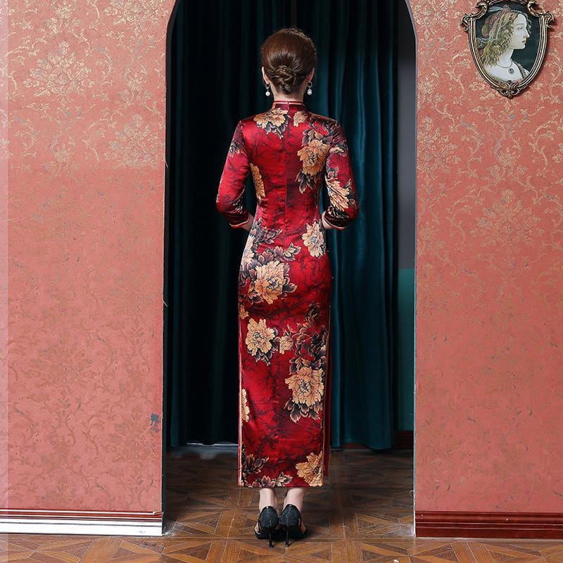 19 mome mulberry silk, floral pattern long Qipao