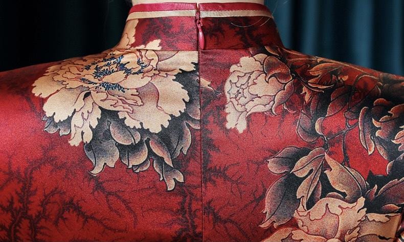 19 mome mulberry silk, floral pattern long Qipao