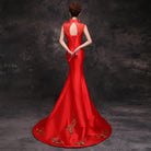 Floral Sequined, twill satin fabric, red fishtail Qipao