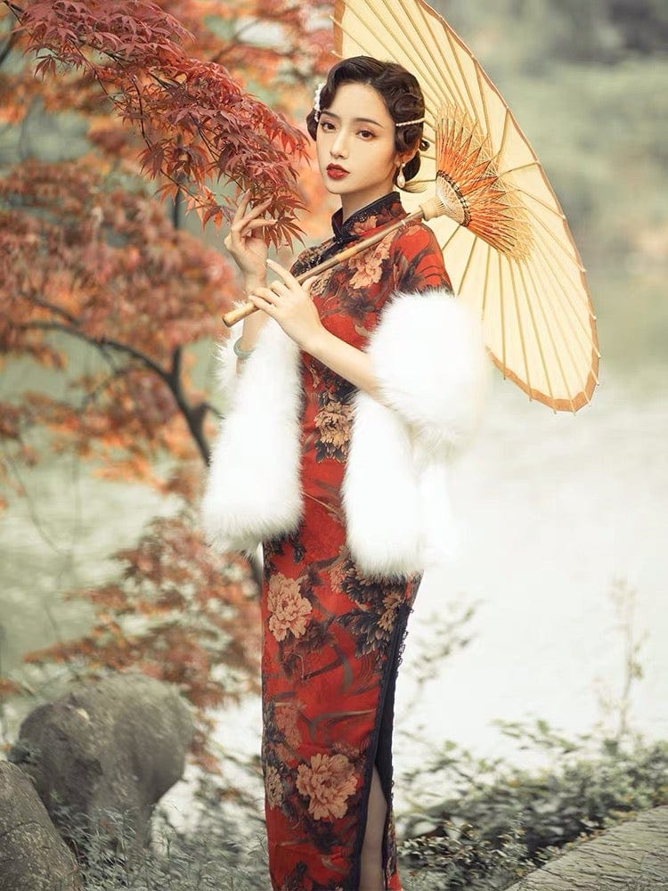 Beth and Brian Qipao - TX Floral pattern, hua luo silk long Qipao