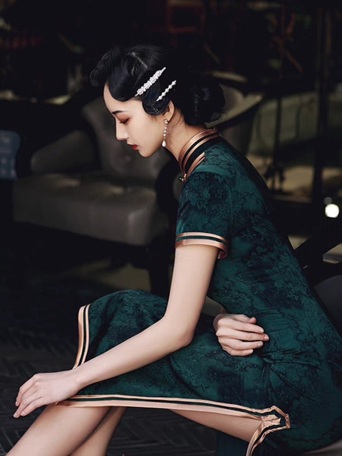 Beth and Brian Qipao - GSJ Floral pattern, acetate fabric long Qipao