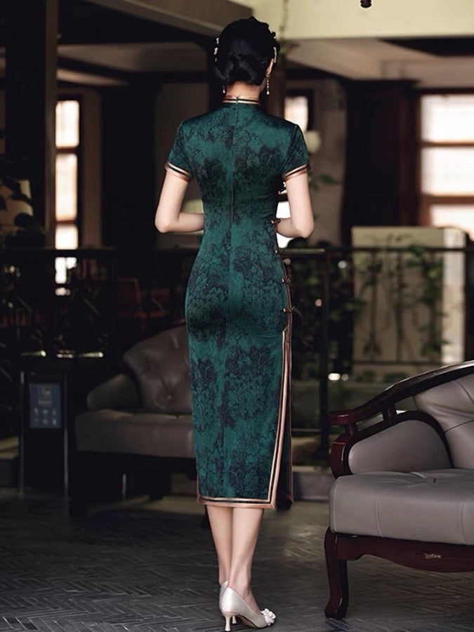 Beth and Brian Qipao - GSJ Floral pattern, acetate fabric long Qipao