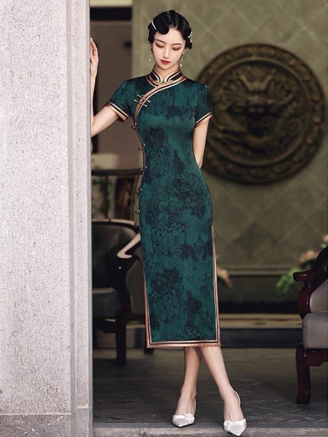 Beth and Brian Qipao - GSJ Floral pattern, acetate fabric long Qipao