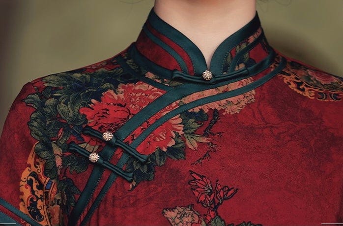 Beth and Brian Qipao - GSJ Classic Chinese style, floral pattern, silk long Qipao