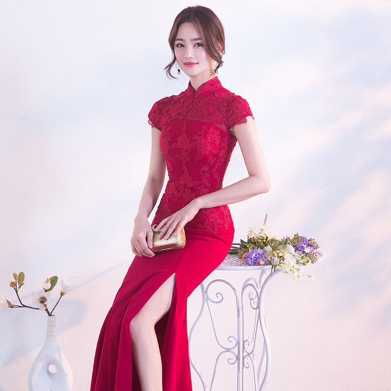 Beth and Brian Qipao-YNX Floral embroidery, mermaid wedding Qipao