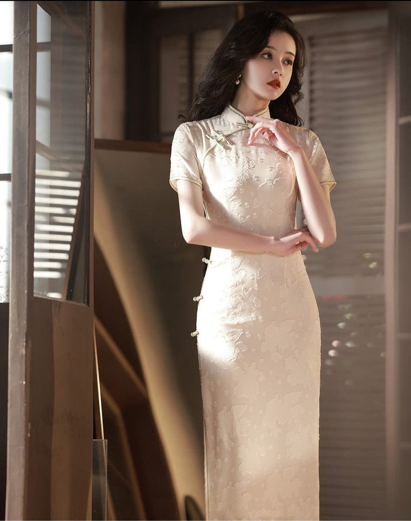 Beth and Brian Qipao-YG Spring and summer collection, chiffon midi Qipao