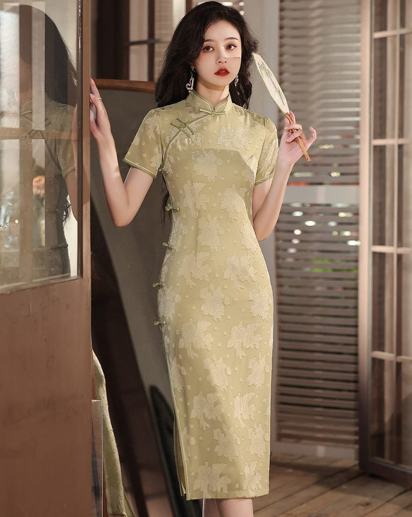 Beth and Brian Qipao-YG Spring and summer collection, chiffon midi Qipao