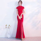 red qipao wedding dress Floral Embroidery Mermaid for women it is suited for Church Dresses for Women color:Grey Linen classy work dress