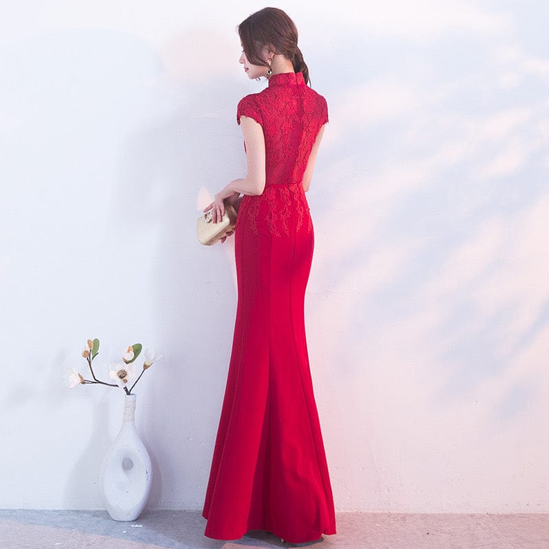 Beth and Brian Qipao-YNX Floral embroidery, mermaid wedding Qipao