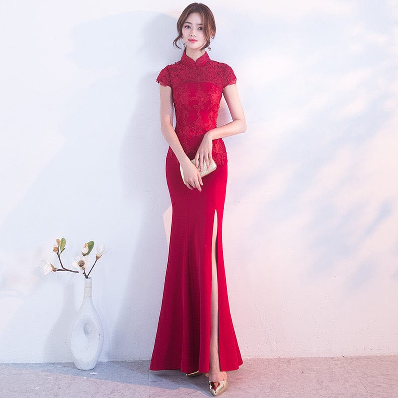 Beth and Brian Qipao-YNX Floral embroidery, mermaid wedding Qipao