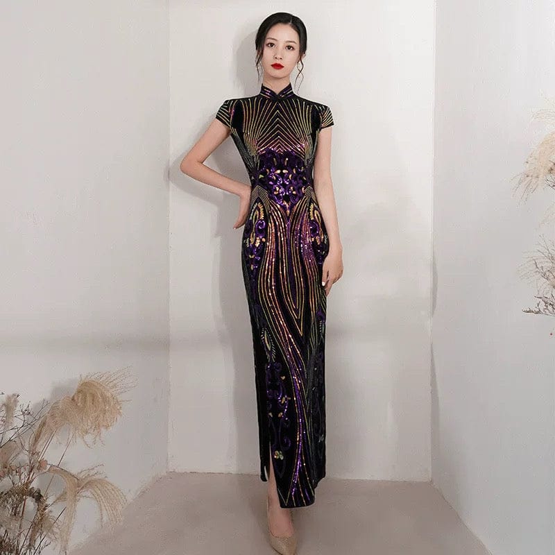 chinese dress for prom Sexy Brocade Satin Long Fork Cheongsam Women's Qipao Elegant Short Novelty Wedding Evening s1 XS : Clothing, Shoes & Jewelry Hemline/Train Suni Bespoke Dress | Red