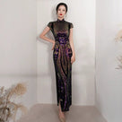 chinese dress prom Sequin Velvet Long Qipao | Wine Red & Purple Cheongsam Faherty Denim Michelle Dress wedding party Qipao MATELASSE SILK LINEN Size:57XL (6'0