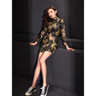 Beth and Brian Qipao - FL Tigger pattern, brocade black short Qipao