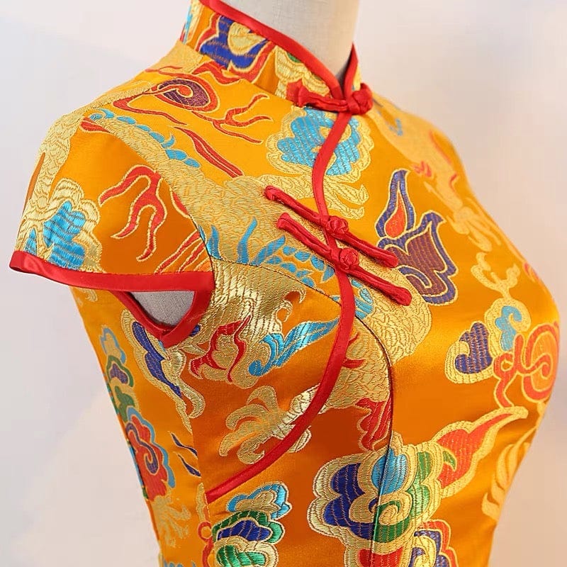Beth and Brian Qipao - YSY Dragon embroidery, brocade short Qipao
