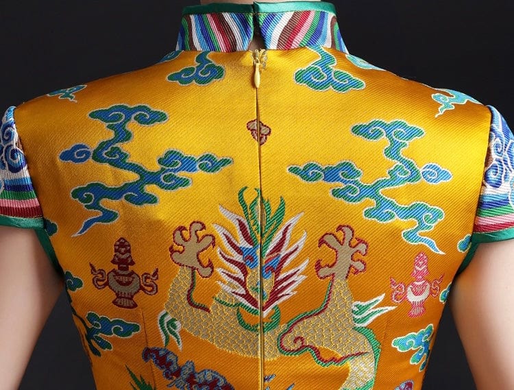 Beth and Brian Qipao - ASA Dragon embroidery, brocade long Qipao