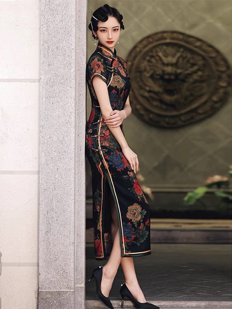 Beth and Brian Qipao - GSJ Classic Chinese style, floral pattern, silk long Qipao