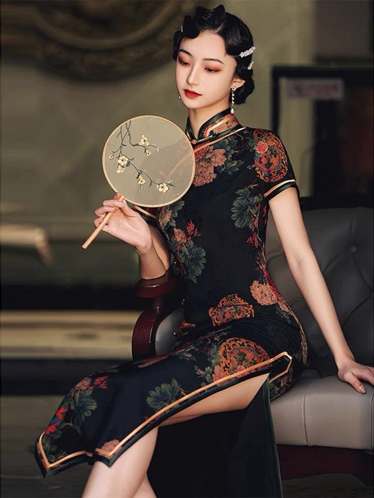 Beth and Brian Qipao - GSJ Classic Chinese style, floral pattern, silk long Qipao