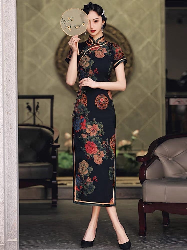 Beth and Brian Qipao - GSJ Classic Chinese style, floral pattern, silk long Qipao