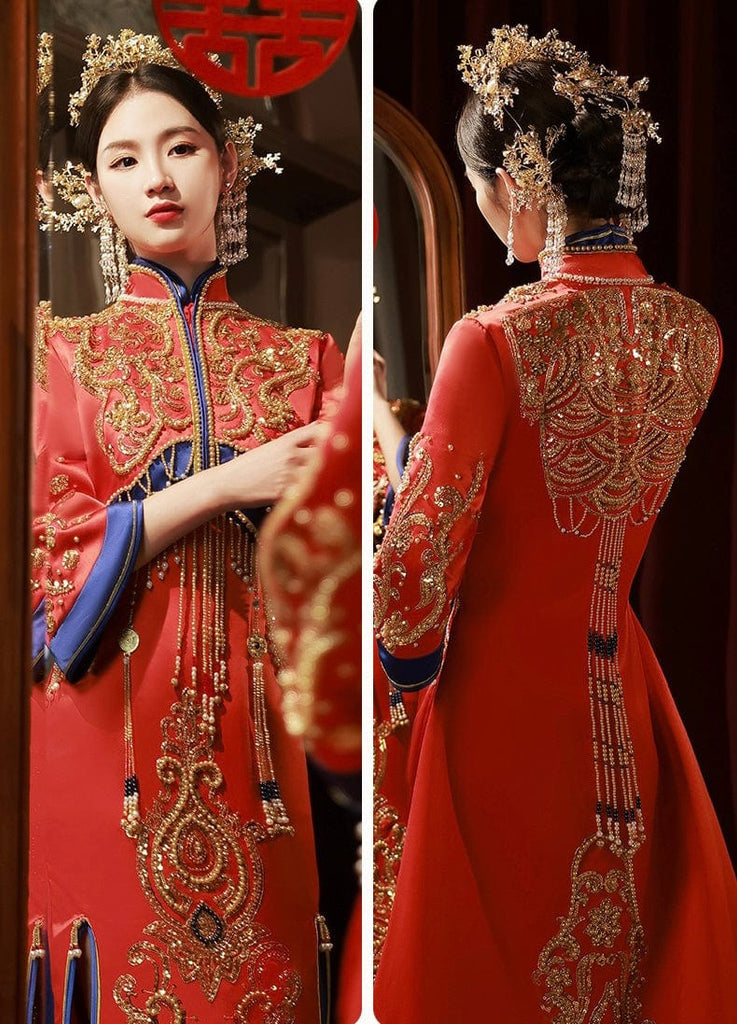Beth and Brian Qipao-ZGX High-end bridal Qun Kwa, Bead embroidery, Chinese luxury Qun Kwa
