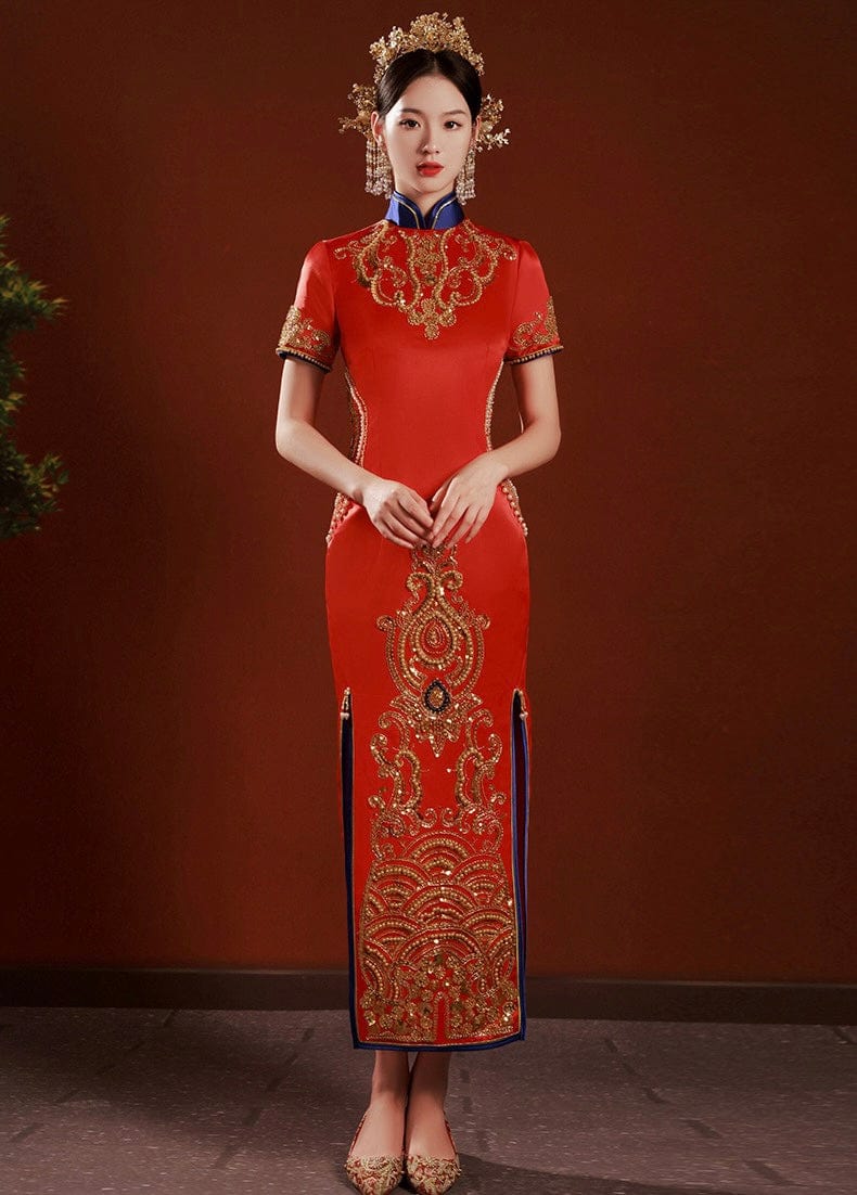 Beth and Brian Qipao-ZGX High-end bridal Qun Kwa, Bead embroidery, Chinese luxury Qun Kwa