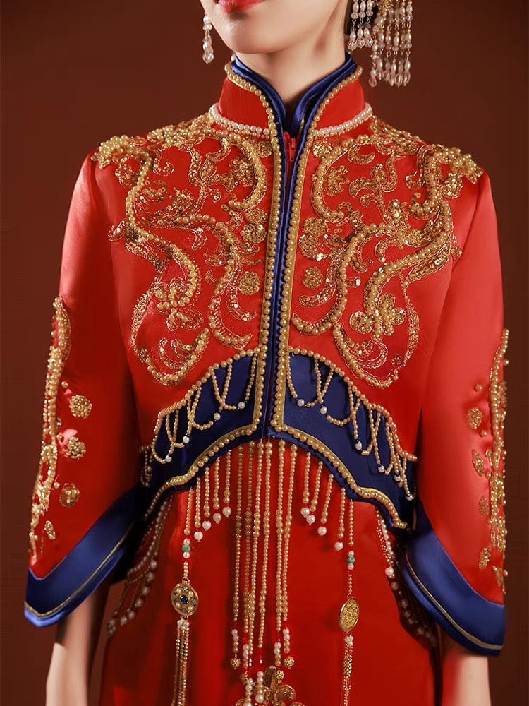 Beth and Brian Qipao-ZGX High-end bridal Qun Kwa, Bead embroidery, Chinese luxury Qun Kwa