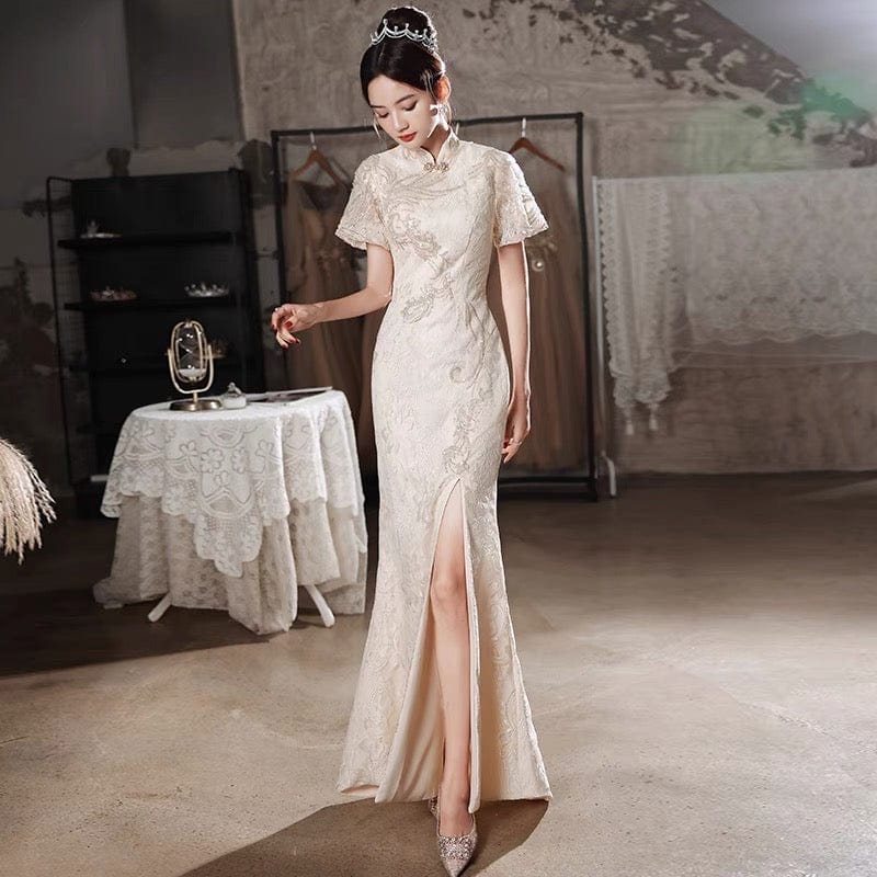 Modern style, sleeveless wedding midi Qipao