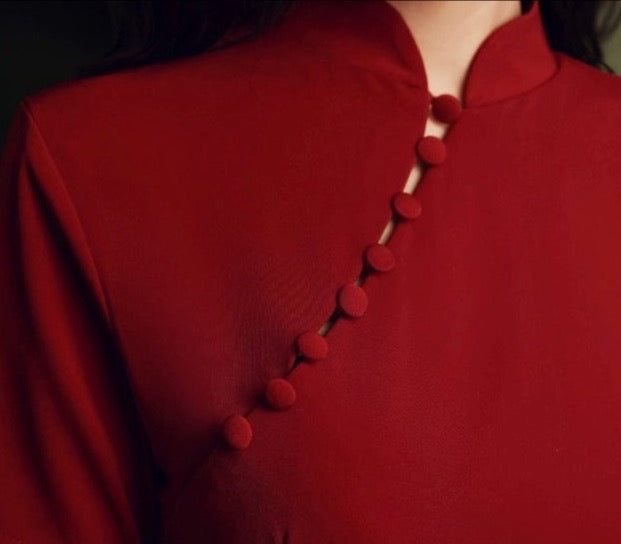 Beth and Brian Qipao - SDX Modern style, butterfly mesh fabric, floor length wedding Qipao