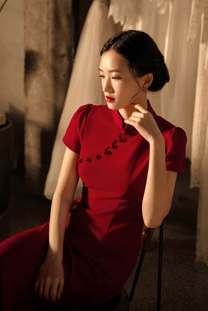 Beth and Brian Qipao - SDX Modern style, butterfly mesh fabric, floor length wedding Qipao