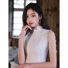 Beth and Brian Qipao - YR Modern style, sleeveless wedding midi Qipao