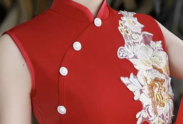 Beth and Brian Qipao-WQ Classic Chinese style, floral embroidery long Qipao