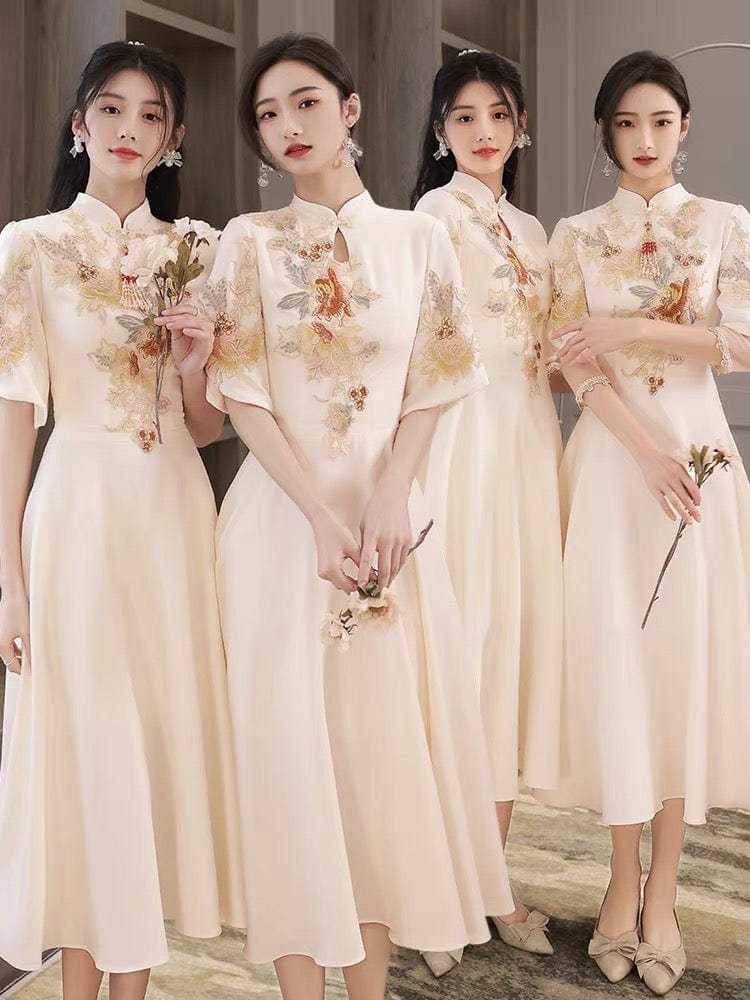 Beth and Brian Qipao - ABE Chinese modern style, tea ceremony midi Qipao