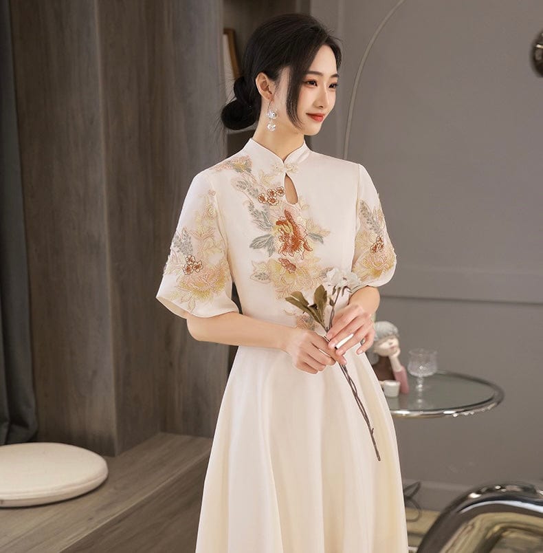 Beth and Brian Qipao - ABE Chinese modern style, tea ceremony midi Qipao