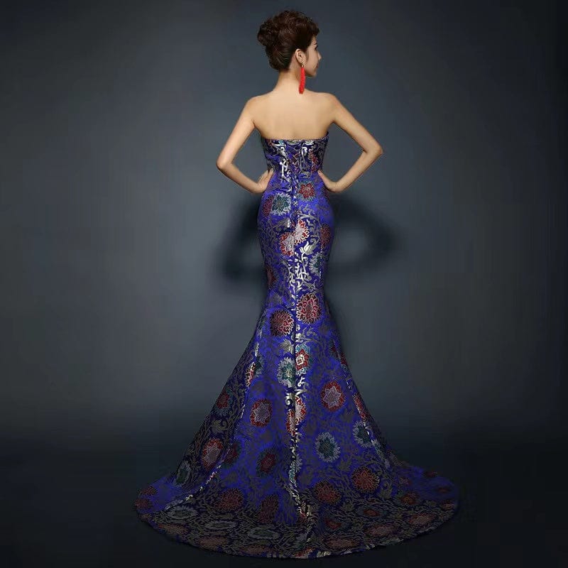 Beth and Brian Qipao-TZL Floral embroidery, brocade fishtail Qipao